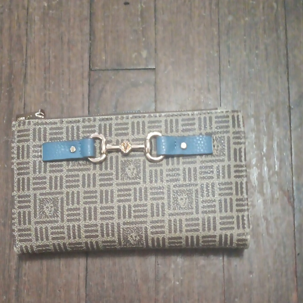 Anne Klein Brown Patterned Wallet with Blue Accents